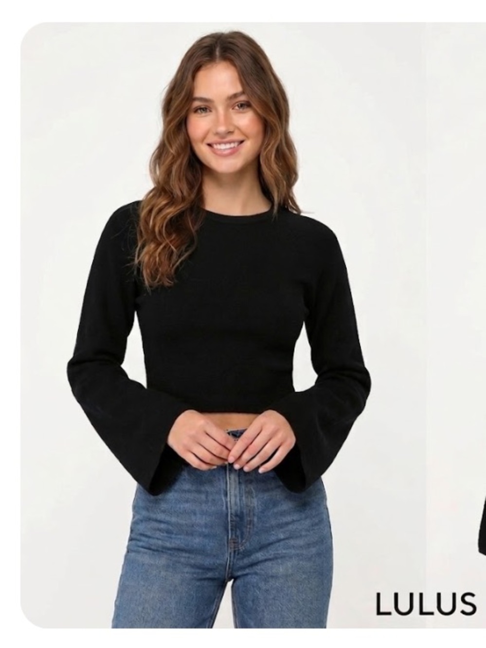 Lulu's Black Crewneck Long-Sleeve Top with Bell Cuffs 911